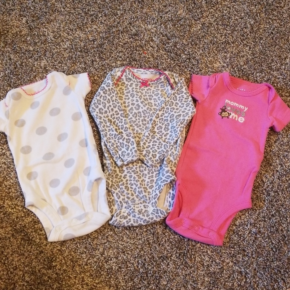 Lot of 3 Pink, Gray, and White Onesies